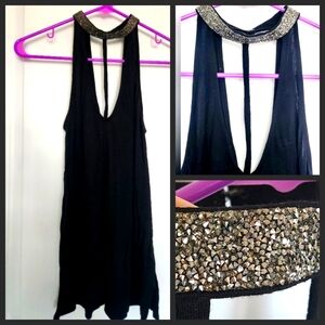 Express Black Tank with sparkle neckline detail, Small